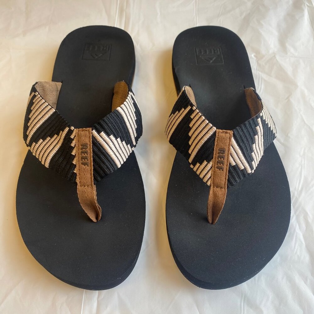 REEF Beige Black Spring Woven Women's Flip Flop Sandals size 9 - Picture 10 of 12